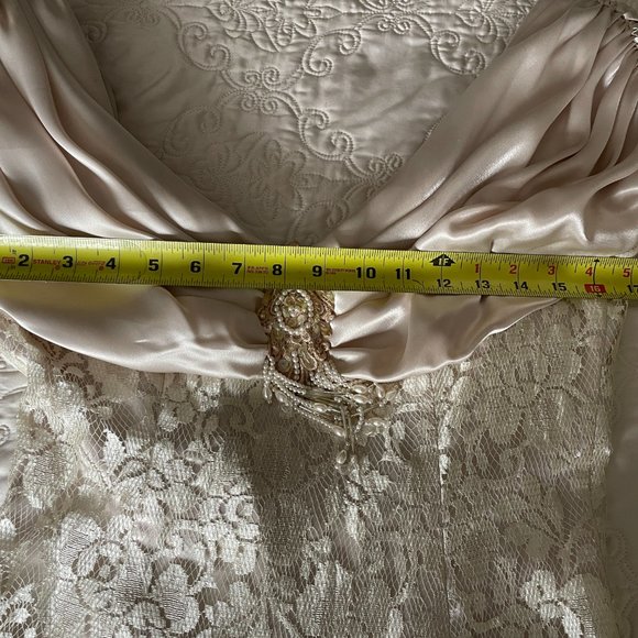 LORRIE KABALA Collectable Vintage Cream Lace Beaded Draped Victorian Dress, Sz 8 - Picture 13 of 16